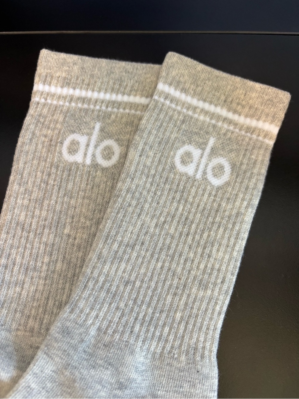 ALO Yoga Crew Socks in Heather Gray - Logo Athletic Socks - Picture 2 of 5